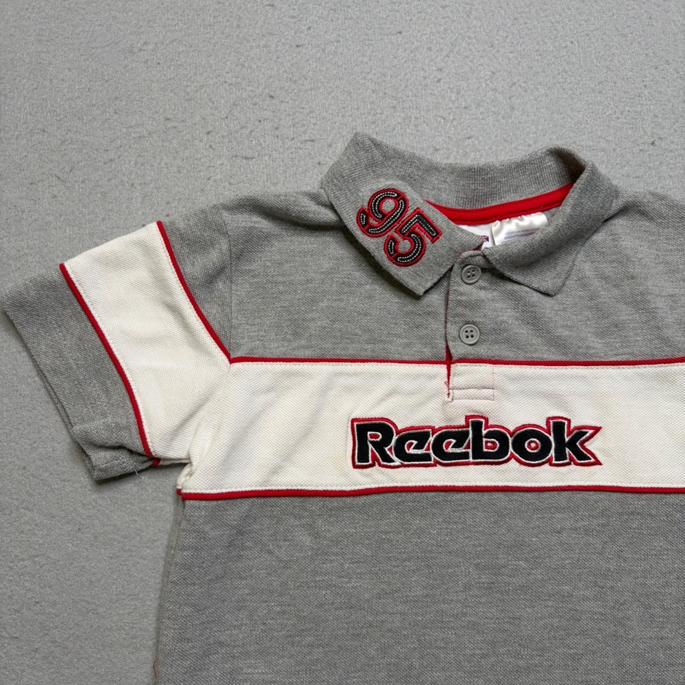 Reebok Polo Shirt Kids 4T Gray Classic Vintage Y2K Embroidered Short Sleeve